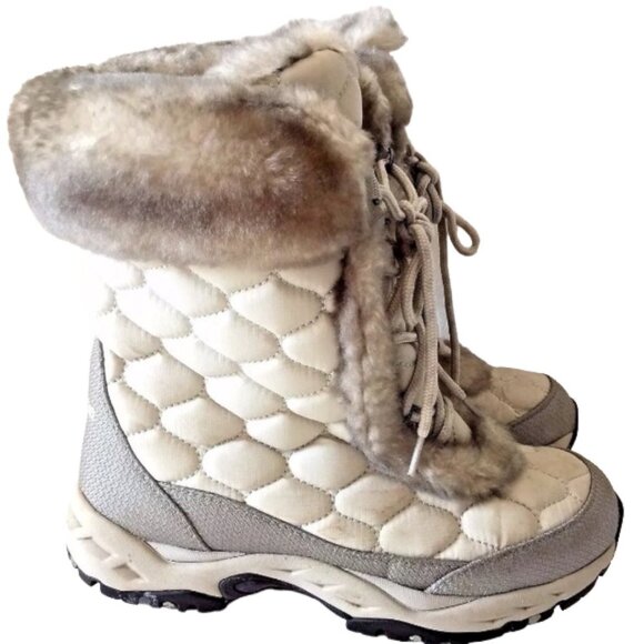 LL Bean Ivory Quilted Faux Fur Winter Snow Boots 7 - Picture 7 of 8